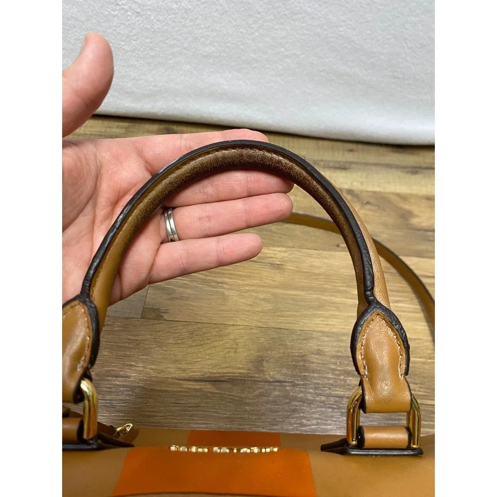 Michael Kors Leather Satchel‎ Orange Stripe Shoulder Bag Top Handle Lock